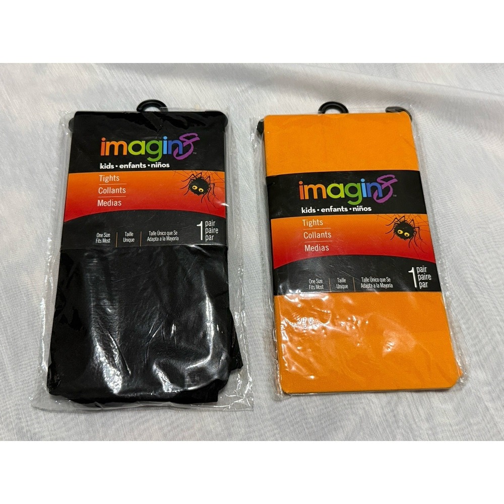 Lot Of 2 Halloween Costume Kids Nylon Tights Imagin 8 Black Orange One Size